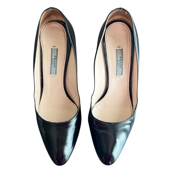 Prada Women’s Vintage Round Toe Platform Black Leather Pumps High Heels Size 38 - Picture 2 of 10